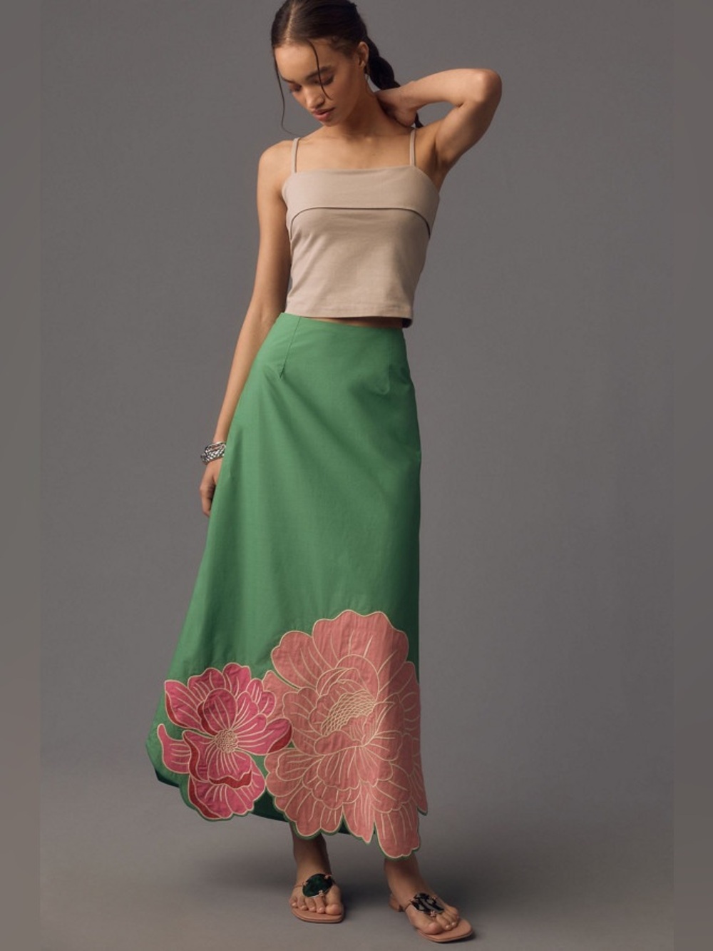 Farm Rio Full Floral Green Maxi Skirt